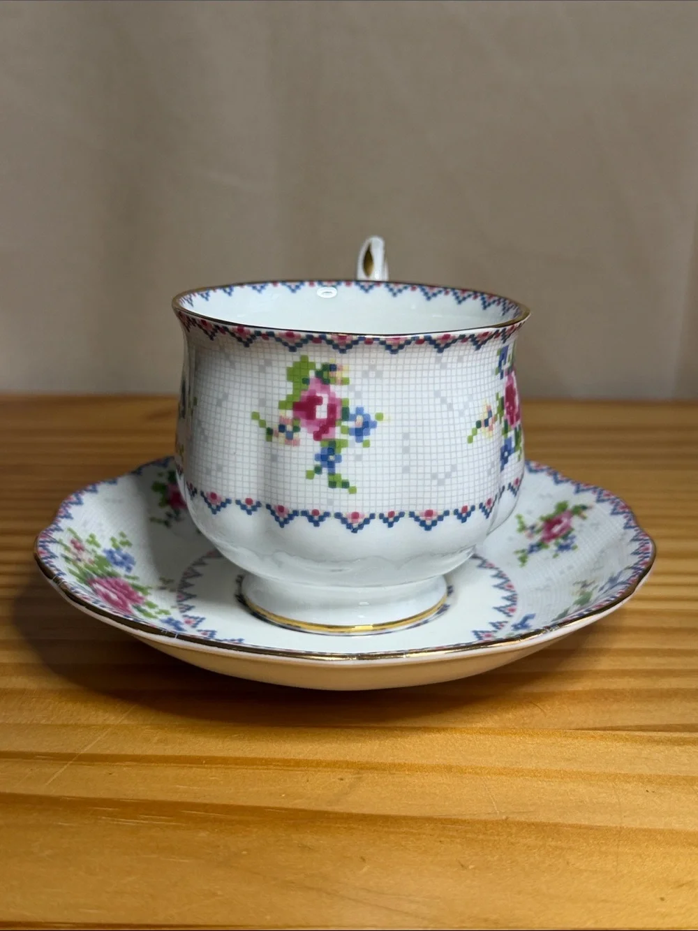 Vintage Royal Albert Petit Point Teacup & Saucer Set Fine Bone China England
